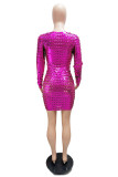 Color Blue Sexy Solid Hollowed Out Patchwork O Neck Pencil Skirt Dresses