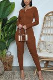 Red Fashion Solid O Neck Long Sleeve Two Pieces
