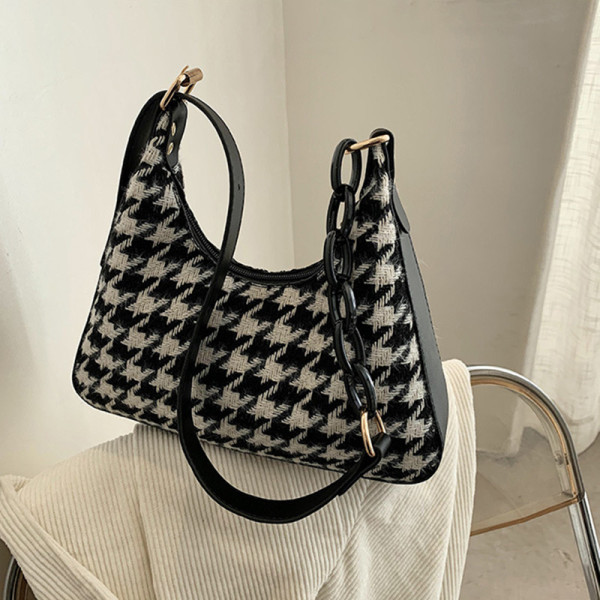 Black Fashion Casual Plaid Shoulder Bags