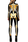 Black Fashion Party Adult Polyester Print Split Joint O Neck Skinny Jumpsuits
