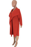 Red Turndown Collar Solid Polyester Pure Long Sleeve Coats & Cardigan