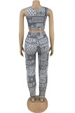 Pink Fashion Casual Print Basic U Neck Sleeveless Two Pieces