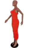 rose red Sexy Casual adult Pink Orange rose red Spaghetti Strap Sleeveless Slip Step Skirt Mid-Calf Patchwork Solid Draped Dresses