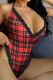 Red Sexy Plaid Patchwork Halter Skinny Jumpsuits