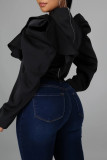 White Fashion Casual Solid Patchwork Flounce Half A Turtleneck Tops