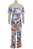 Yellow Fashion Sexy Patchwork zipper Print Polyester Short Sleeve one word collar Jumpsuits