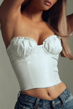 White Celebrities Solid Frenulum With Bow Strapless Tops