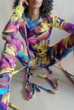 Colour Sportswear Print Tassel Boot Cut Mid Waist Speaker Bottoms