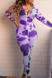 Red Sexy Casual Print O Neck Regular Jumpsuits