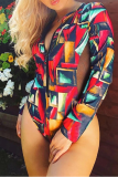 Red Sexy Print Patchwork Swimwears