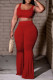 Red Sexy Casual Solid Basic U Neck Sleeveless Two Pieces