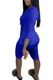 Blue Fashion Active adult Ma'am Solid Zippered Two Piece Suits pencil Long Sleeve Two Pieces