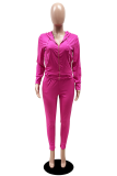 Rose Red Casual Solid Patchwork Hooded Collar Long Sleeve Two Pieces