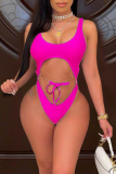 Rose Red Sexy Solid Bandage Swimwears