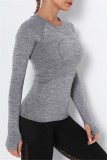 Grey Casual Sportswear Solid Basic O Neck Tops