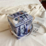 Blue Fashion Casual Print Crossbody Bag