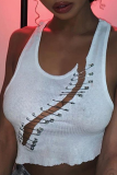 White Sexy Solid Split Joint U Neck Tops