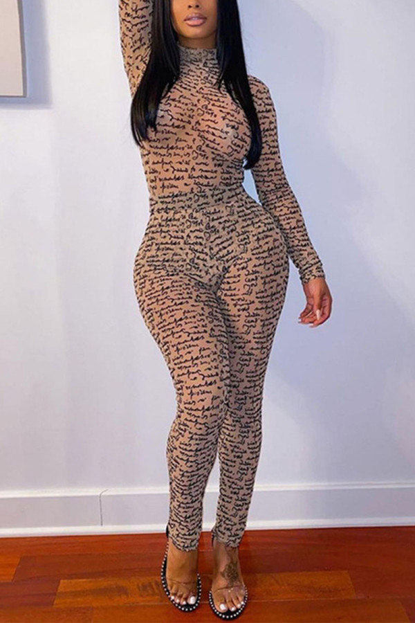 Apricot Sportswear Print O Neck Regular Jumpsuits