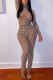 Apricot Sportswear Print O Neck Regular Jumpsuits