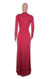 Wine Red Sexy adult Fashion Cap Sleeve Long Sleeves V Neck Swagger Floor-Length diamonds split Soli
