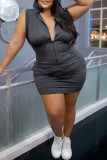 Grey Sexy Casual Solid Basic V Neck Sleeveless Dress