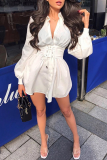 Pink Sexy Solid Patchwork Turndown Collar Waist Skirt Dresses