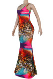 Dark Red Polyester Fashion adult Ma'am Lightly cooked Blue rose red Light Green purple Dark Red Army Green Tank Sleeveless O neck Mermaid Floor-Length Print Dresses