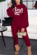 Purplish Red Street Print Patchwork O Neck Long Sleeve Two Pieces