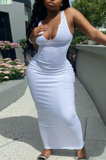 White Sexy Solid Solid Color U Neck Straight Dresses