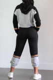Black Cotton Casual Patchwork pencil Long Sleeve Two Pieces