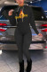 Black Sportswear Letter Print Patchwork Hooded Collar Long Sleeve Two Pieces