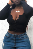 White Casual Solid Patchwork U Neck Mid Waist Tops