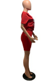 Red venetian Fashion Sexy adult Ma'am Letter Print Two Piece Suits Straight Short Sleeve Two Pieces