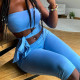 Blue Sexy Casual Solid Bandage Hollowed Out Backless Strapless Sleeveless Two Pieces