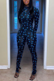 Apricot Sexy Print Mandarin Collar Long Sleeve Two Pieces