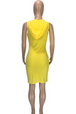 Yellow Polyester Fashion Casual Grey Green Yellow Spaghetti Strap Sleeveless O neck Step Skirt skirt Solid Dresses