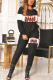 Black Casual Print O Neck Long Sleeve Two Pieces