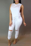 Maroon Fashion Sexy Solid Sleeveless O Neck Jumpsuits