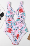 Pink Sexy Print Split Joint Swimwears