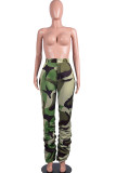 Leopard print Polyester Zipper Fly Mid camouflage Draped Straight Pants