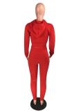 Red adult Casual Fashion Patchwork Two Piece Suits Solid pencil Long Sleeve Two-piece Pants S