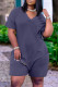 Dark Blue Fashion Casual Solid Basic V Neck Regular Rompers