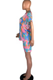 Pink Fashion adult Ma'am Street Letter Patchwork Print Tie Dye Two Piece Suits pencil Short Sleeve Two Pieces