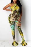 Green Sexy Print Coloured drawing Sleeveless Hanging neck Jumpsuits