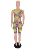 multicolor Sexy adult Fashion Casual Print Two Piece Suits Geometric asymmetrical Skinny Sleeveless