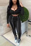 Grey Casual Solid Patchwork O Neck Long Sleeve Two Pieces