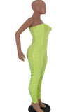 Fluorescent green Fashion Sexy Solid Draped Milk. Sleeveless Wrapped Jumpsuits