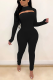 Black Casual Solid Patchwork Half A Turtleneck Long Sleeve Two Pieces