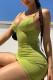 Green Street Solid Split Joint Spaghetti Strap Pencil Skirt Dresses