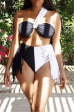White Fashion Sexy Patchwork Tassel Backless Swimwears Set